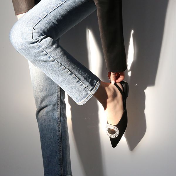 

sandals buckle head half female spring summer pointed and slippers lazy flat sandals women, Black