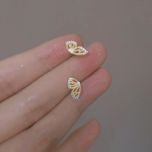

stud simple butterfly wing silvery needle electroplating earrings shiny ear bone nails women's party jewelry, Golden;silver