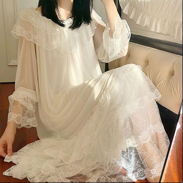 

lolita white princess dress sleepshirts women sleepwear vintage palace style multilayer lace mesh nightgowns.nightdress sleep loungewear, Black;red