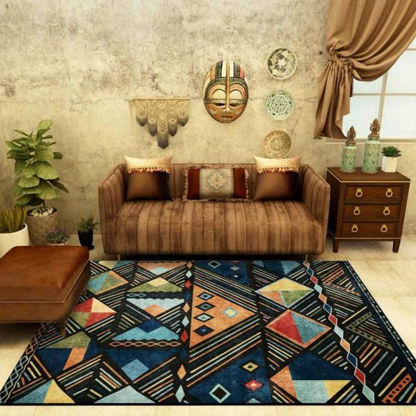 

fashionable bohemian moroccan ethnic blue multicolor block living room bedroom bedside carpet and floor mats custom carpets