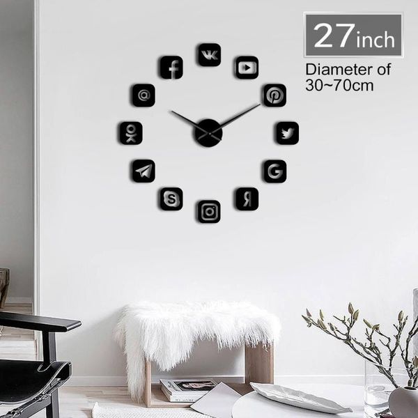 

wall clocks frameless 3d diy clock self adhesive communication software sign quiet sweep modern fashion home decoration watch