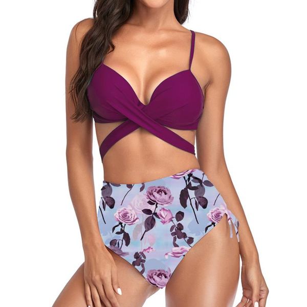 

women's swimwear print female large high waisted swimsuits beach bikini push up plus size swim wear swimming bathing suit, White;black