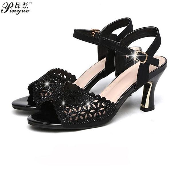 

party diamond women sandals hollow out female high heels fashion summer shoes, Black