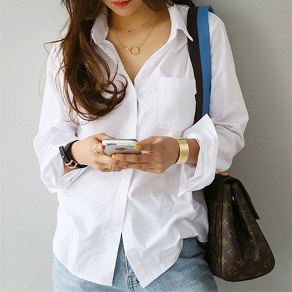 

blusas women and blouses shirts loose one pocket solid long sleeve blouse casual office lady white 3496 210421