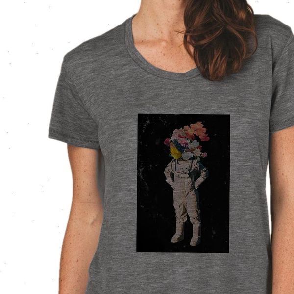 

daily casual wear astronaut and womens t shirt flowers printing punk beautiful short sleeve hipste funnyr white grey