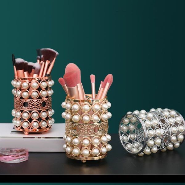 

storage boxes & bins cosmetic brush holder pearl hollow metal container beauty makeup decoration tools organizer pen box