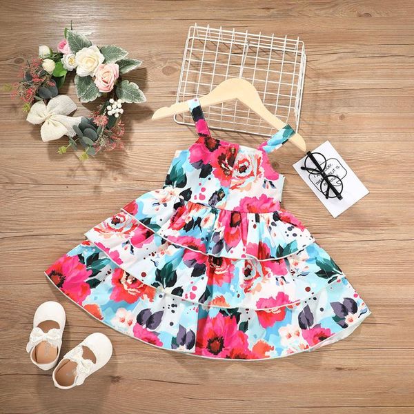 

girl's dresses toddler baby girls suspender button floral ruffled party princess dress summer born kids for children clothing, Red;yellow