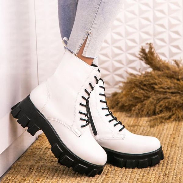 

boots harli white skin 2021 winter fashion high square heel season chic women 's postal laced outdoor true color quality daily clothing, Black