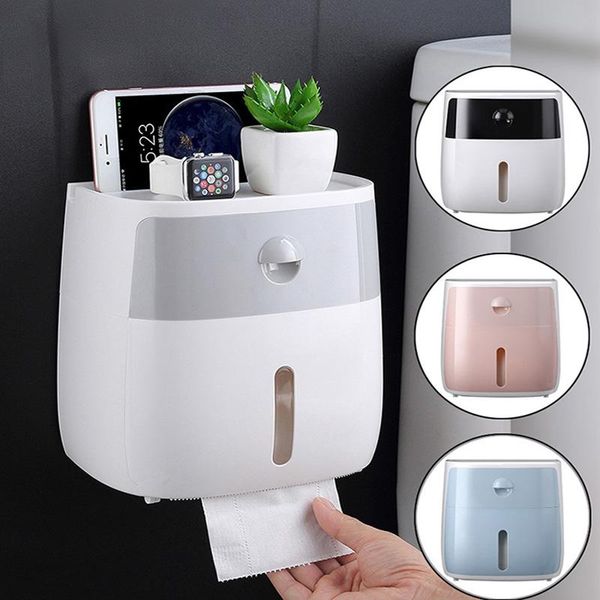 

toilet paper holders household holder waterproof wall-mounted bathroom storage box with shelf plastic tissue wc roll