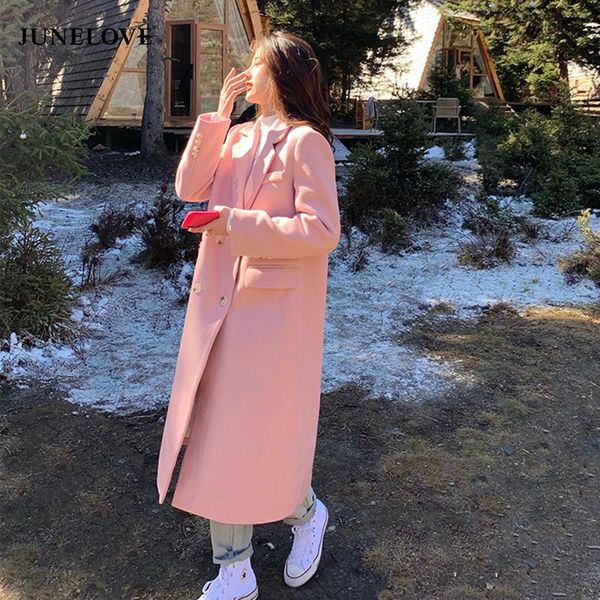 

women's wool & blends junelove women 2021 winter elegant double breasted blazer woolen coats female solid thick warm outerwears lady ko, Black