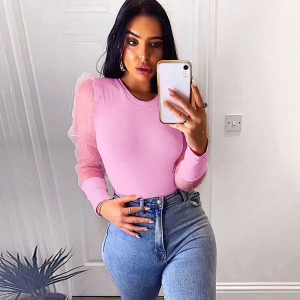 

women's jumpsuits & rompers 2021 bodysuit elegant long sleeve o neck puff polka dot jumpsuit lady black casual one-piece bodysuits, Black;white