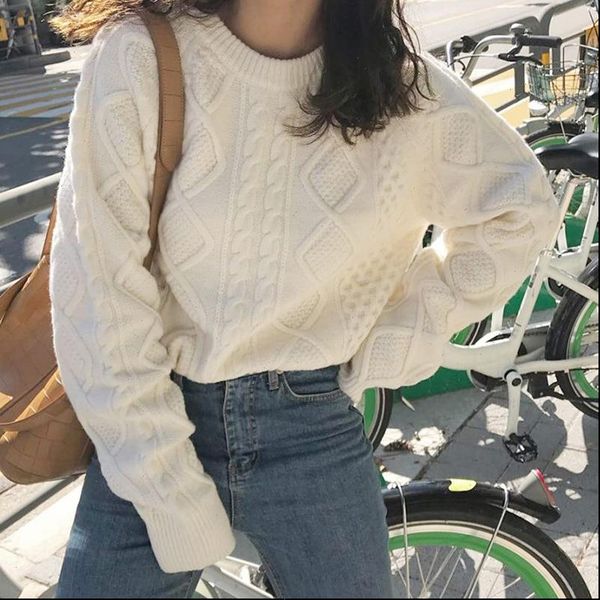 

vintage women sweaters short for womens jumper autumn knitwear clothing loose white cropped sweater female knitted pullover, White;black