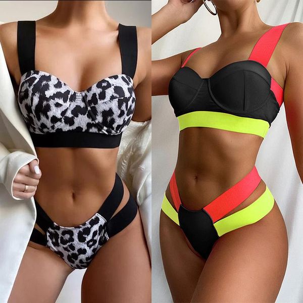 

women's swimwear bikinis women swimsuit 2021 leopard bikini women's maillot de bain femme, White;black