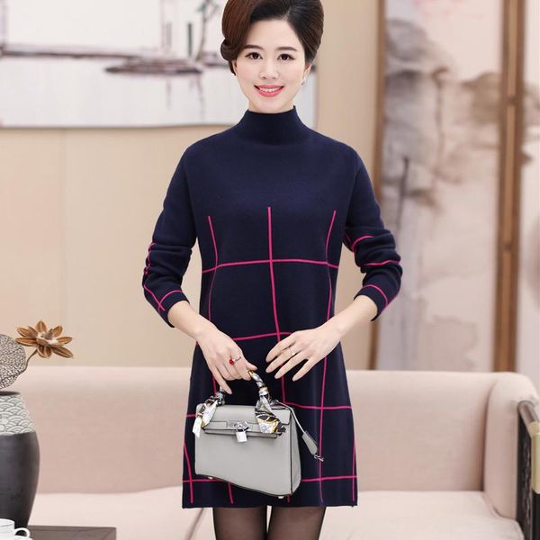 

women's sweaters 2021 mother loaded high-necked wool knit long section of 50-year-old middle-aged women spring and autumn sweater dress, White;black