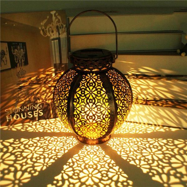 

solar lamps led lantern light hollow projection wrought iron hanging waterproof outdoor garden yard art decoration