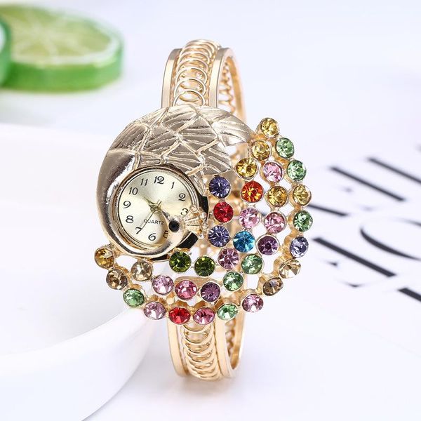 

fashion trend peacock-encrusted diamond bracelet table water drill retro ladies watch watches women wristwatches, Slivery;brown