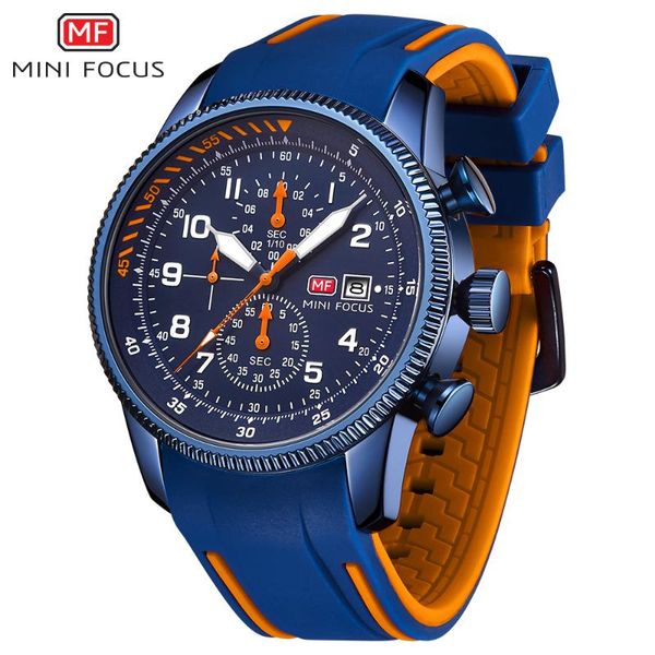 

wristwatches minifocus mf0379g military watch men chronograph mens brand watches quartz sports silicone relogio masculino, Slivery;brown