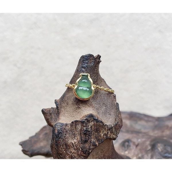 

original designer craft natural jasper gourd chain winding creative adjustable ring chinese retro charm women's silver jewelry cluster, Golden;silver