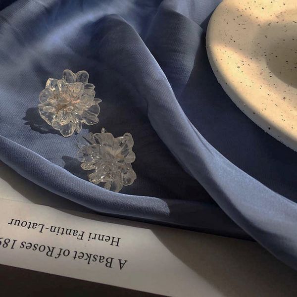 

earrings "summer frost flower" s925 silver needle ice crystal flower earrings hepburn cold wind earrings, Golden