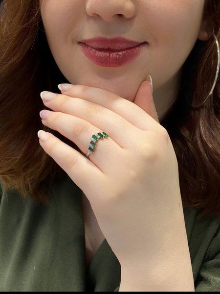 

gold model baget zircon green 925 silver ring cluster rings, Golden;silver