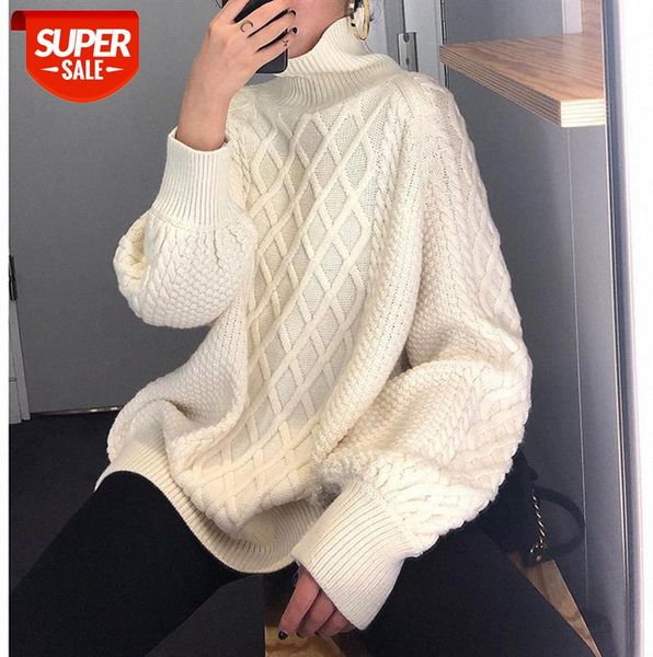 

twist sweater chic loose lazy diamond high neck pullover white wool casual knit silhouette #4r53, Black