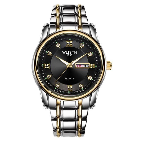 

wristwatches fashion luminous men's watch stainless steel automatic waterproof quartz 40mm clock date week display, Slivery;brown