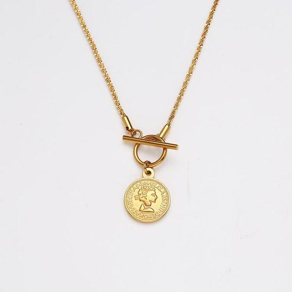 Кулон ожерелья монета ожерелье из нержавеющей стали цепь переключатель для женщин золото / серебряный цвет металла Elizabeth Medallion Calllac