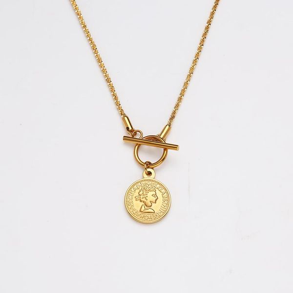 

pendant necklaces coin necklace stainless steel chain toggle for women gold/silver color metal elizabeth medallion necklac