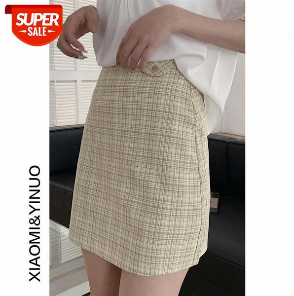 

[ou fan] 7914 women's half-length skirt, fashionable high-waisted slimming plaid short a-line skirt #vr0m, Black;gray
