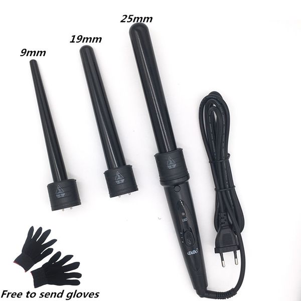 

dodo 3 in 1 hair curlers care styling curling wand interchangeable 3 parts clip hair iron curler set curler hair styles tool