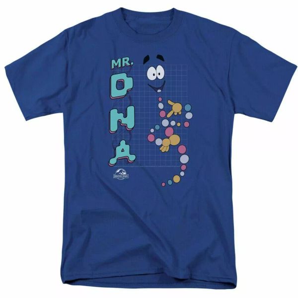 

jurassic park mr dna t shirt mens licensed dinosaur movie tee royal blue, White;black