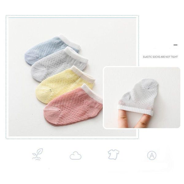 

socks summer baby thin section solid color cute for boy combed cotton girl clothes mesh breathable short tube children's, Pink;yellow