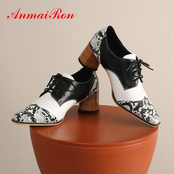 

dress shoes anmairon square toe woman basic round heel casual lace-up high heels luxury women classics spring/autumn pumps 34-42, Black