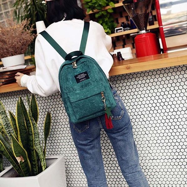 

school bags y166 women backpack fashion travel daypack tassel college bag corduroy for teenager girls