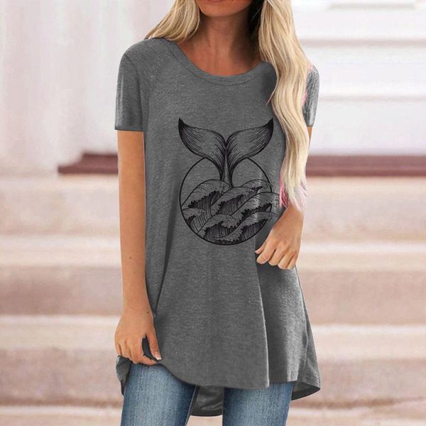 

women's t-shirt women fashion whale printing casual o-neck short sleeve long ladies loose tee camisetas de mujer s-2xl, White
