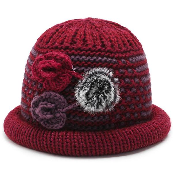 

berets 2021 autumn winter middle-aged elderly hat knitted grandma wool caps thickened warm mother gift fashion all-match, Blue;gray