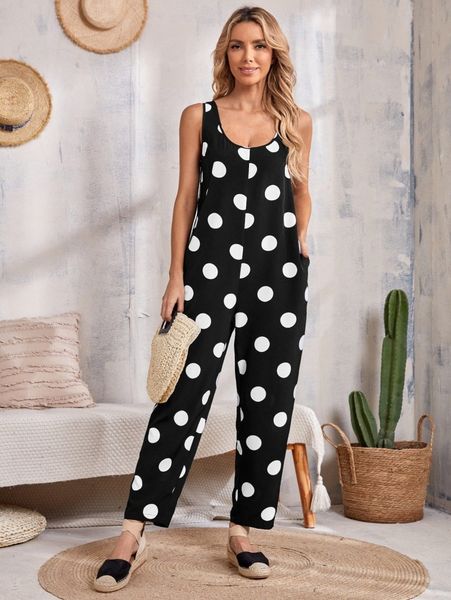 

emery rose polka dot tie v-back tank jumpsuit d0ev#, White