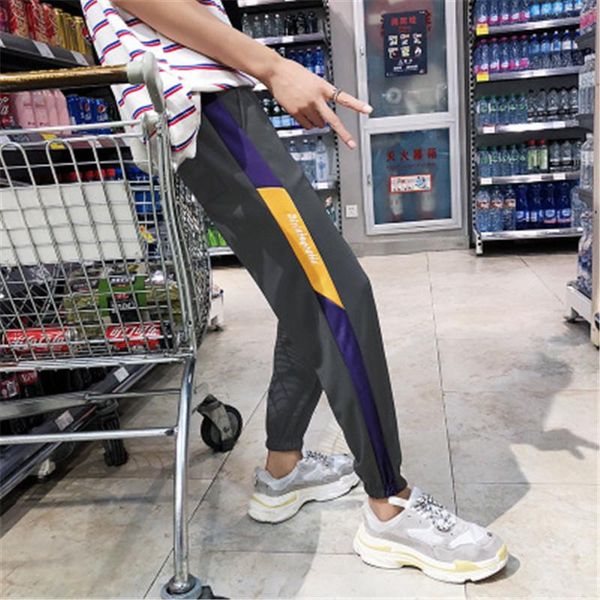 

casual pants men joggers streetwear hip hop sweatpants fitness sportswear track stripe gym jogging trousers men's, Black
