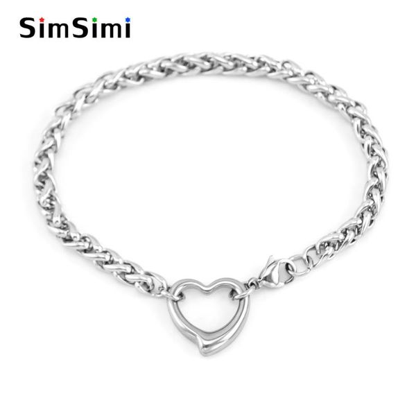 

charm bracelets 100% stainless steel heart bracelet for women wheat 4/5mm link braided pulseira masculina couple gift, Golden;silver