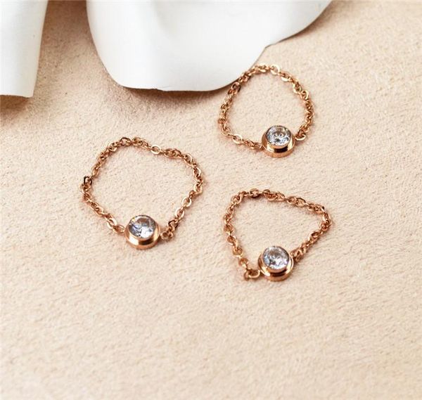 

cluster rings yun ruo brand rose gold color zircon ring chain design for woman girl gift couple jewelry 316 l stainless steel quality, Golden;silver
