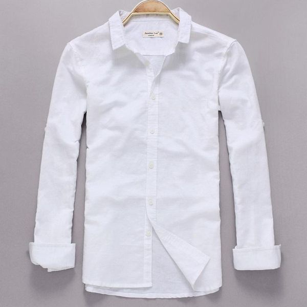 

brand fashion linen men shirt solid turn-down collar long sleeve shirts casual cotton clothing summer mens men's, White;black