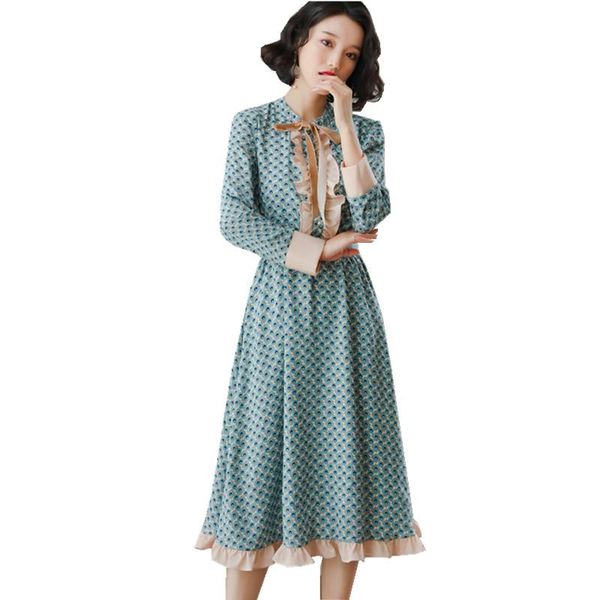 

casual dresses elegant spring dress women 2021 korean style long chiffon female party ladies bow ruffle robe femme xq81, Black;gray