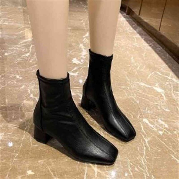 

dress shoes moda feminina novas botas femininas cor sÃ³lida preto confortÃ¡vel outono e inverno grosso calcanhar curto x3k8, Black