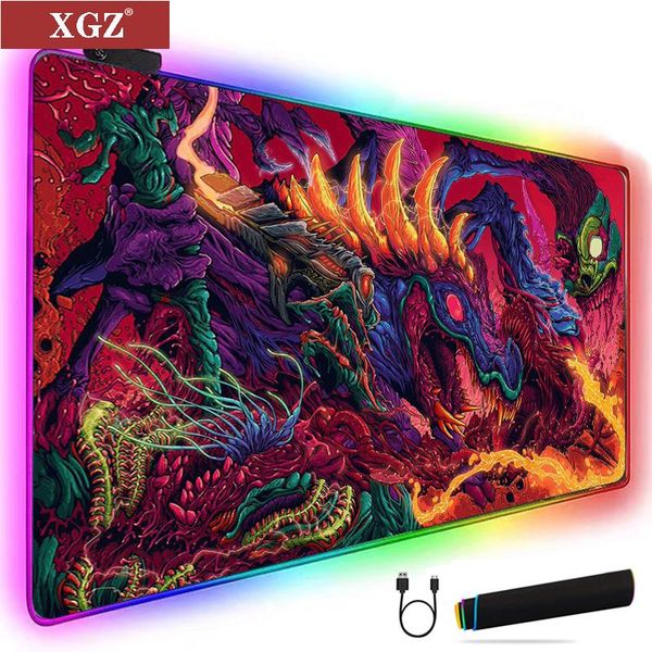 

mouse pads & wrist rests xgz rgb dragon large pad, suitable for pc gamers, computer peripheral accessories, led non-slip rubber, 400x900mm