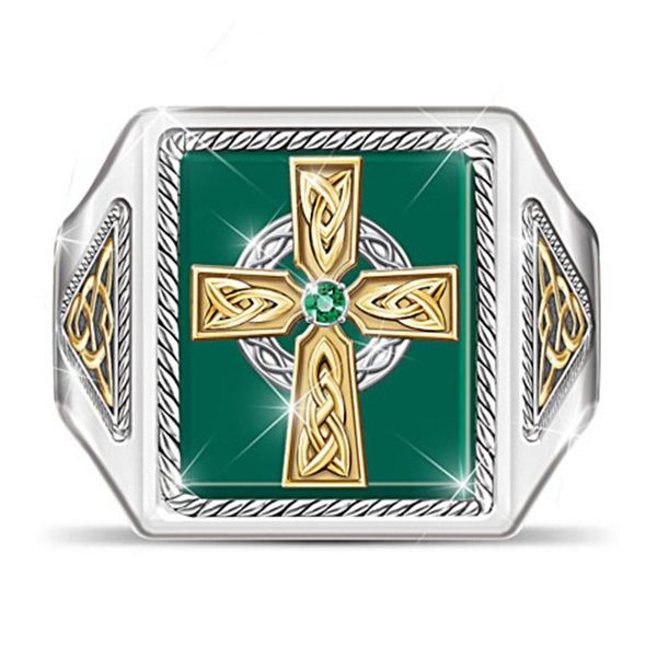 

wedding rings bohemia dripping oil square green rhinestone ring men gold cross engagement for women fashion biker jewelry, Slivery;golden