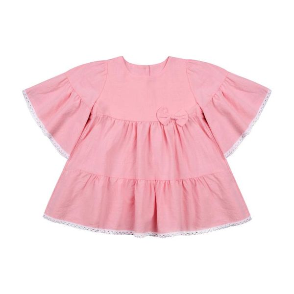 

girl's dresses 2021baby girls solid ruffled dress half flared sleeve round neck back button closure princess with lovely bow decoration, Red;yellow