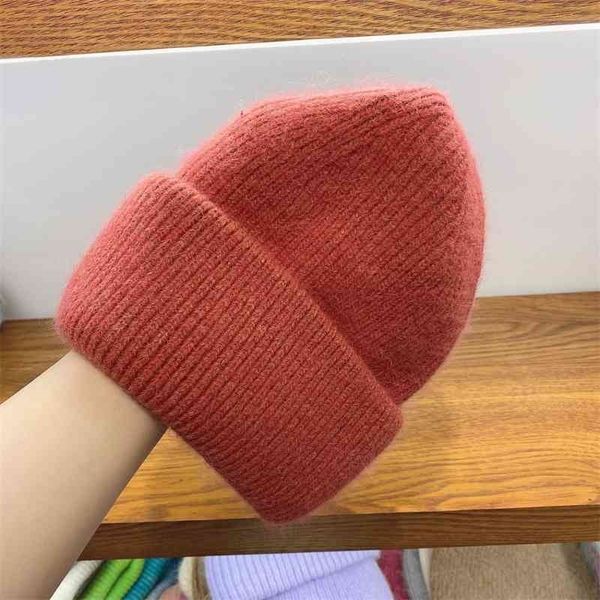 

design angora rabbit hair thickened warm pure color wool hat autumn and winter smooth board knitted for men women 70% off, Blue;gray