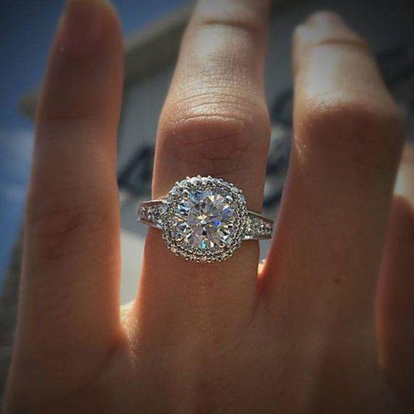 

wedding rings luxury silver plated engagement for women shine white cz stone full paved fashion jewelry delicate bride gift ring, Slivery;golden