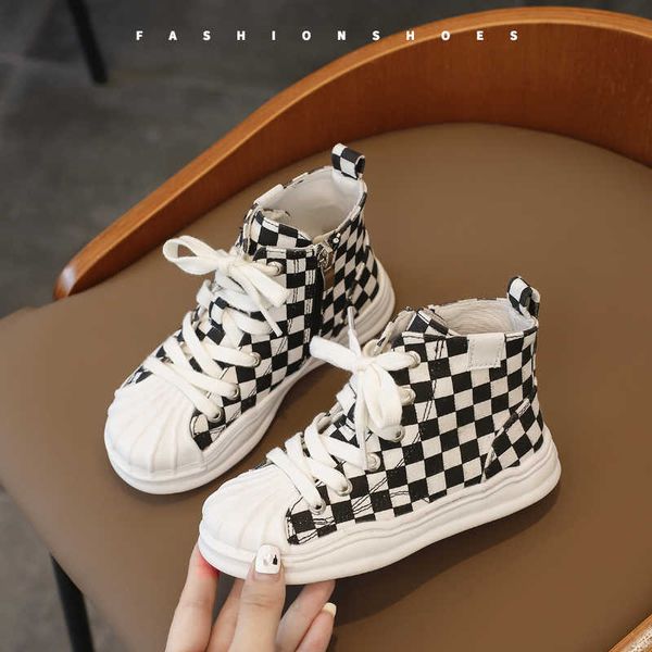 

children's high canvas shoes girls summer leopard print boys casual student 210713, Black