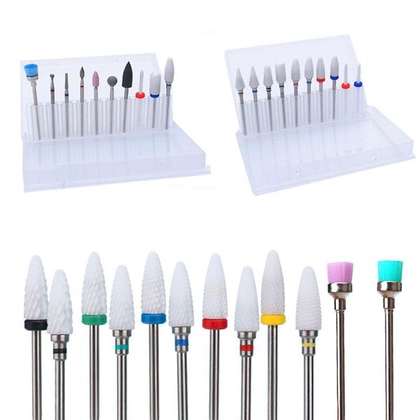 

nail art equipment 10 pack drill bit milling cutters rotary files polishing ceramics electric manicure mill accessory tool kits, Silver